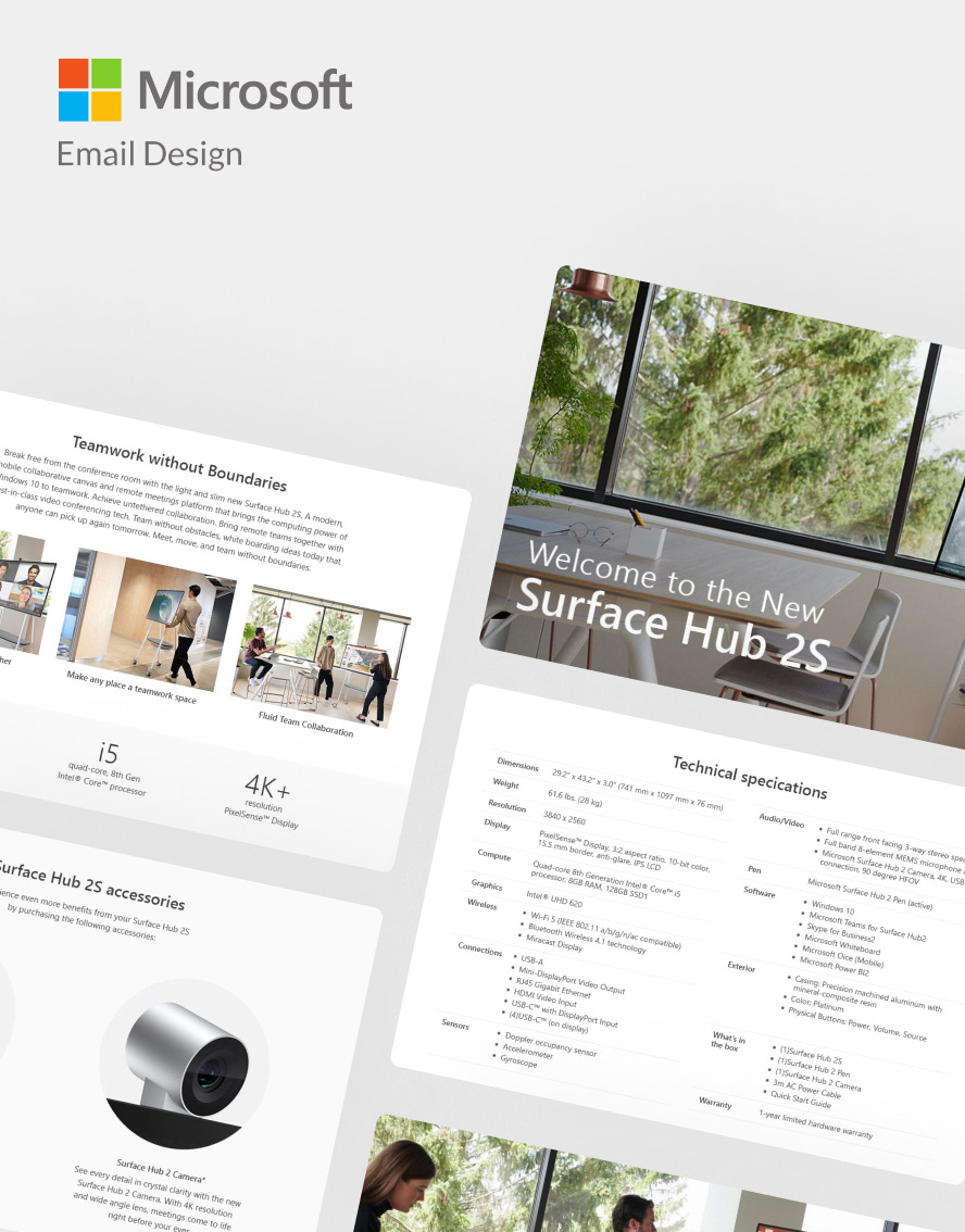 Email design for Microsoft surface hub